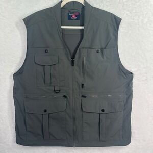 Roundtree & Yorke TravelSmart Utility Vest Mens XL Gray Multi-Pocket Full Zip